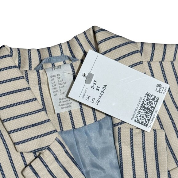 H&M Little Boys Cream & Blue Striped Blazer – Size 3T – NWT - Picture 5 of 12